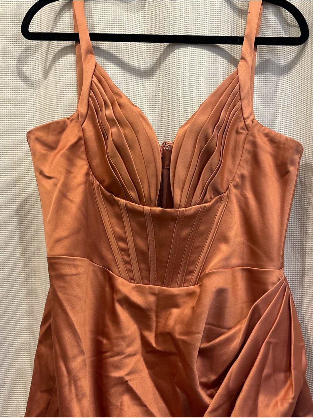House of CB Rust Orange Pleated Bust Dress